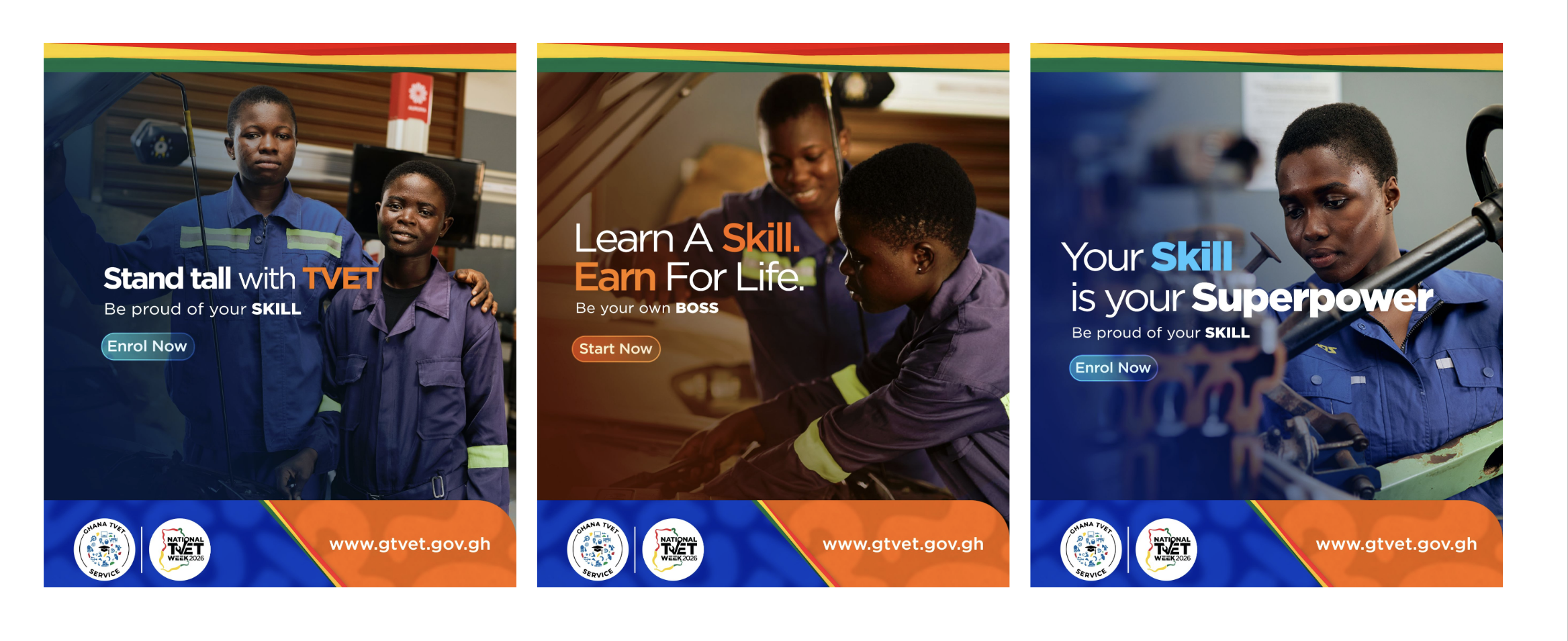 Ghana TVET Service social media post, 'Stand tall with TVET'.